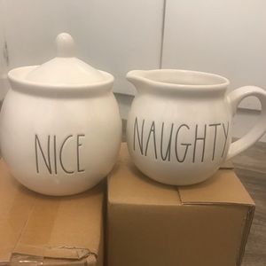 Rae Dunn nice/naughty creamer set